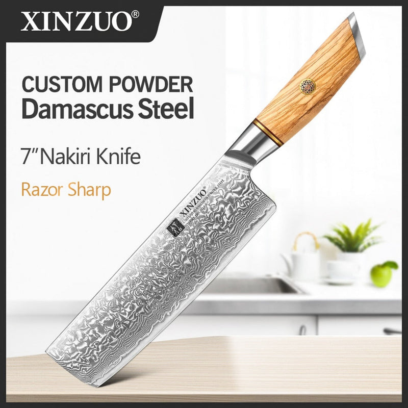 Professional Damascus Kitchen Nakiri Knife Lan Series