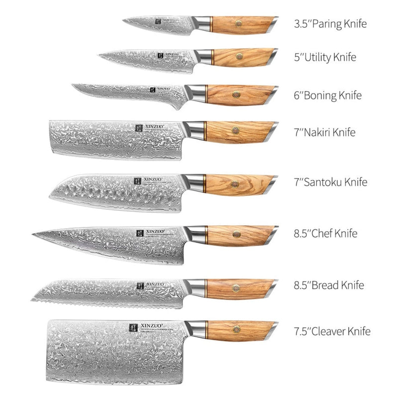 8PCS Professional Damascus Kitchen Knife Set Lan Series