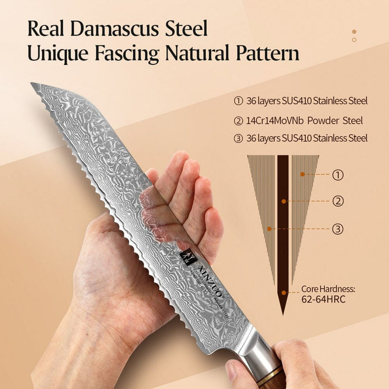 Professional Damascus Kitchen Bread Knife Lan Series
