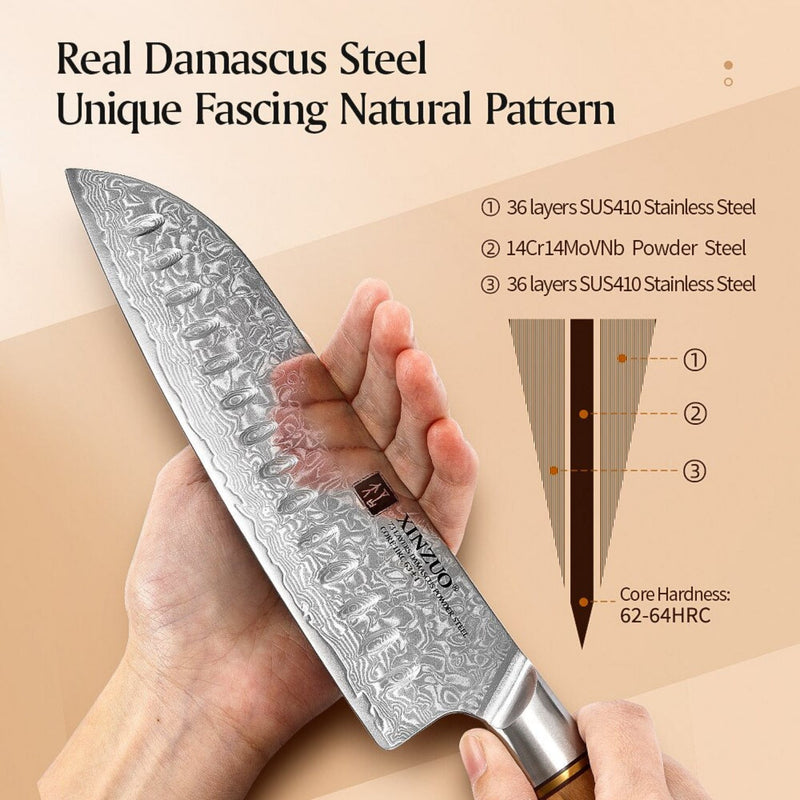 Professional Damascus Kitchen Santoku Knife Lan Series