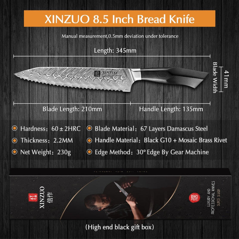 Professional Damascus Kitchen Bread Knife Feng Series